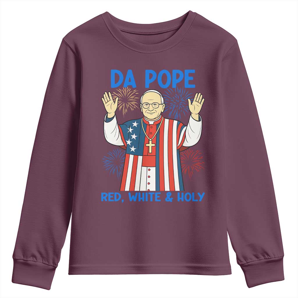 Da Pope Funny 4th of July Youth Sweatshirt Red White and Holy Patriotic Catholic - Wonder Print Shop