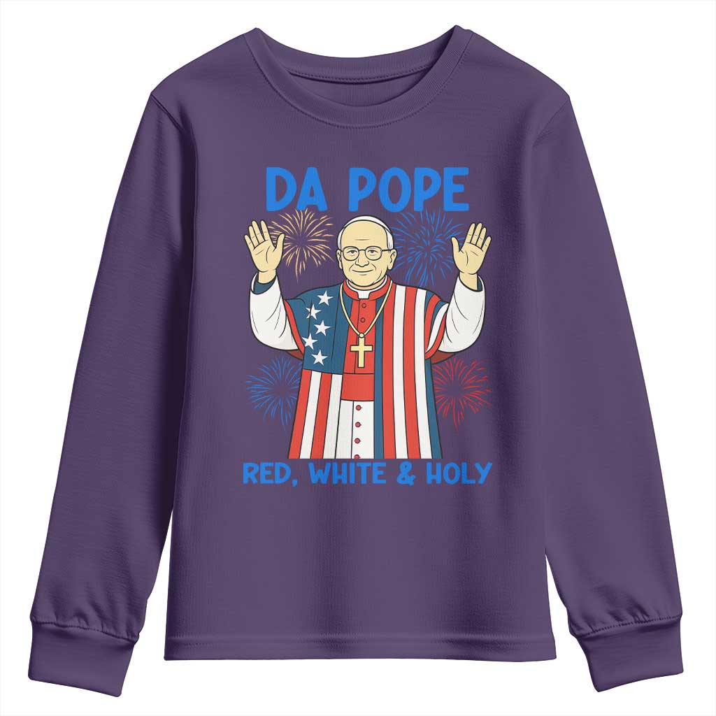 Da Pope Funny 4th of July Youth Sweatshirt Red White and Holy Patriotic Catholic - Wonder Print Shop