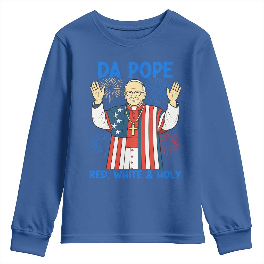 Da Pope Funny 4th of July Youth Sweatshirt Red White and Holy Patriotic Catholic - Wonder Print Shop