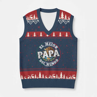 Mexican Dad V-Neck Knit Sweater Vest El Mejor Papá del Mundo Mexico Flag Eagle - Wonder Print Shop