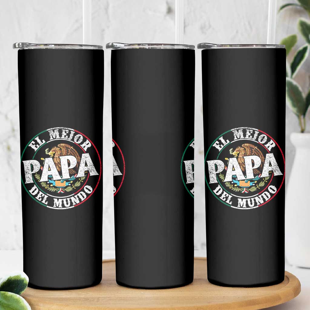 Mexican Dad Skinny Tumbler El Mejor Papá del Mundo Mexico Flag Eagle