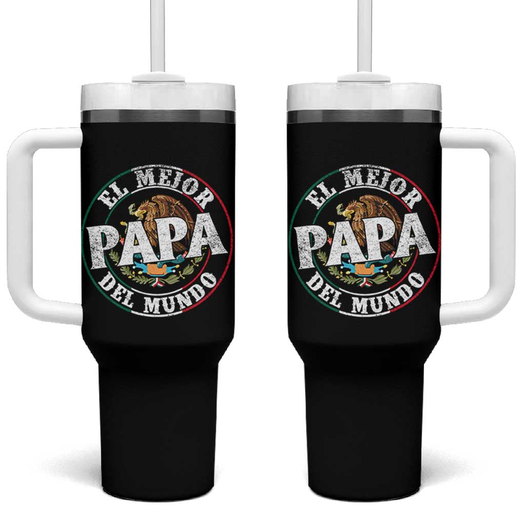 Mexican Dad Tumbler With Handle El Mejor Papá del Mundo Mexico Flag Eagle