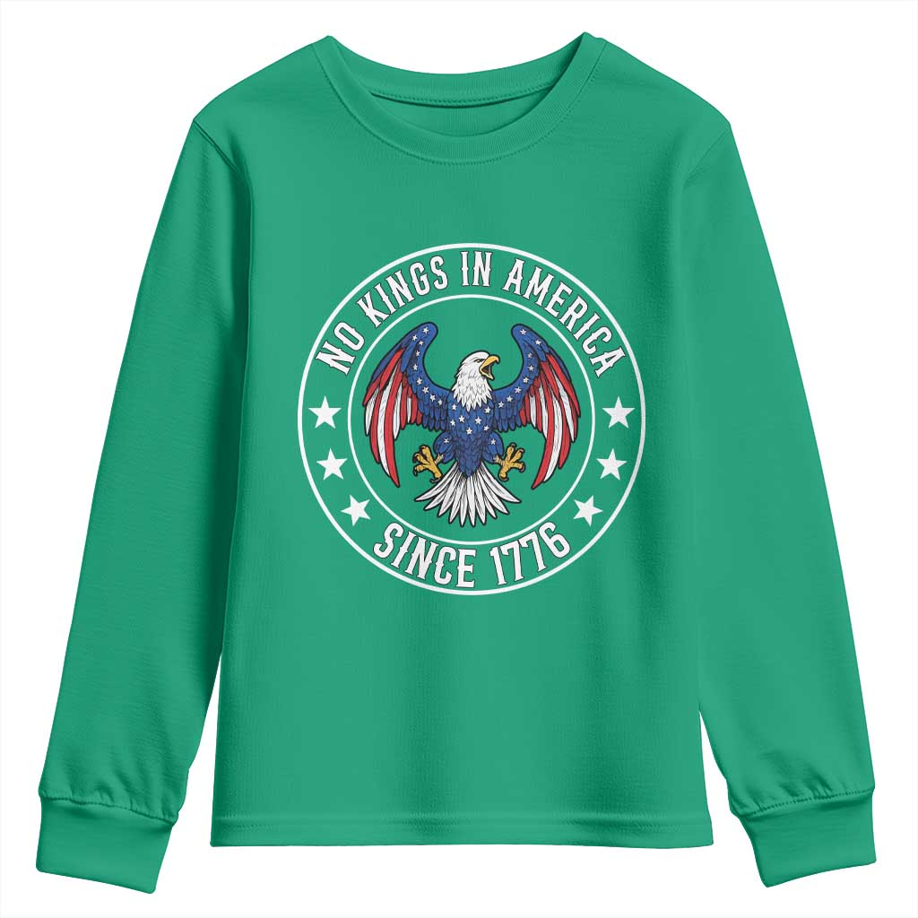 No Kings in America Patriotic Eagle Youth Sweatshirt Since 1776 4th of July USA Independence Day
