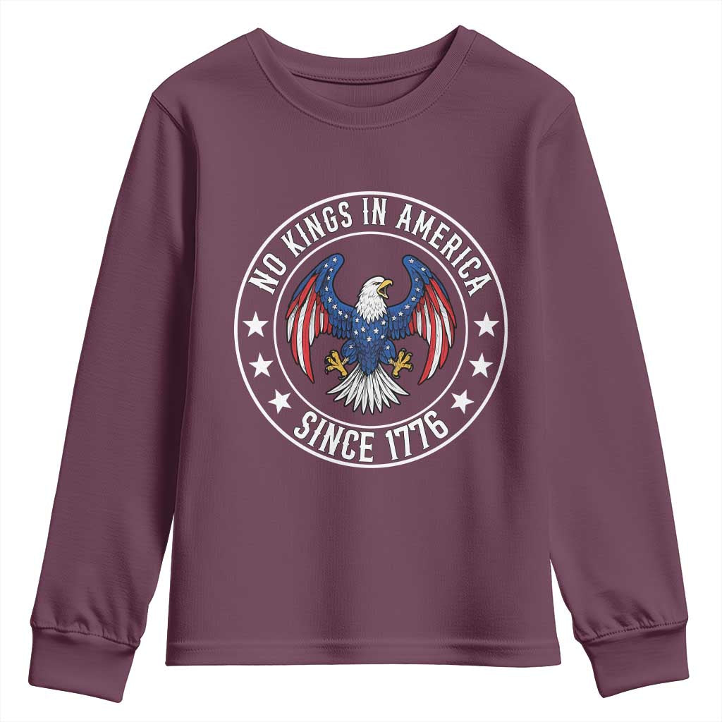 No Kings in America Patriotic Eagle Youth Sweatshirt Since 1776 4th of July USA Independence Day