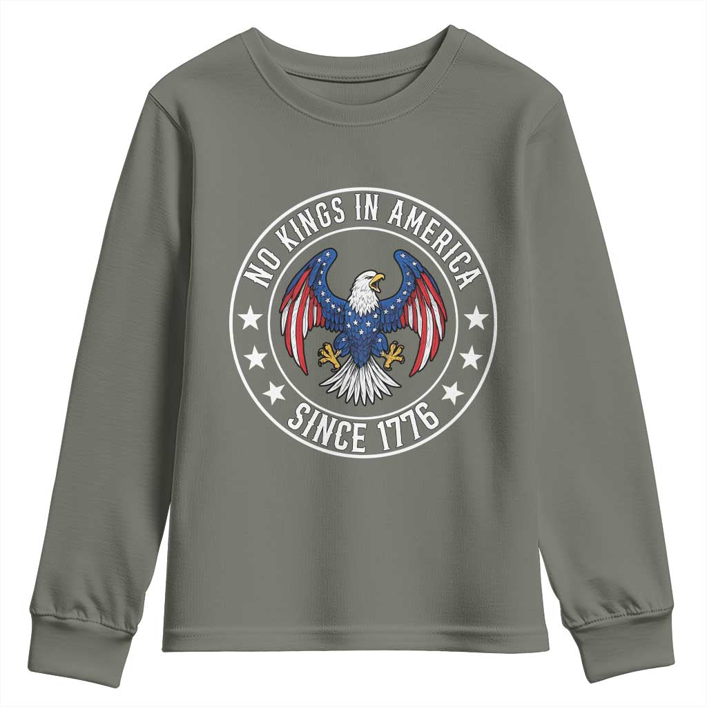 No Kings in America Patriotic Eagle Youth Sweatshirt Since 1776 4th of July USA Independence Day