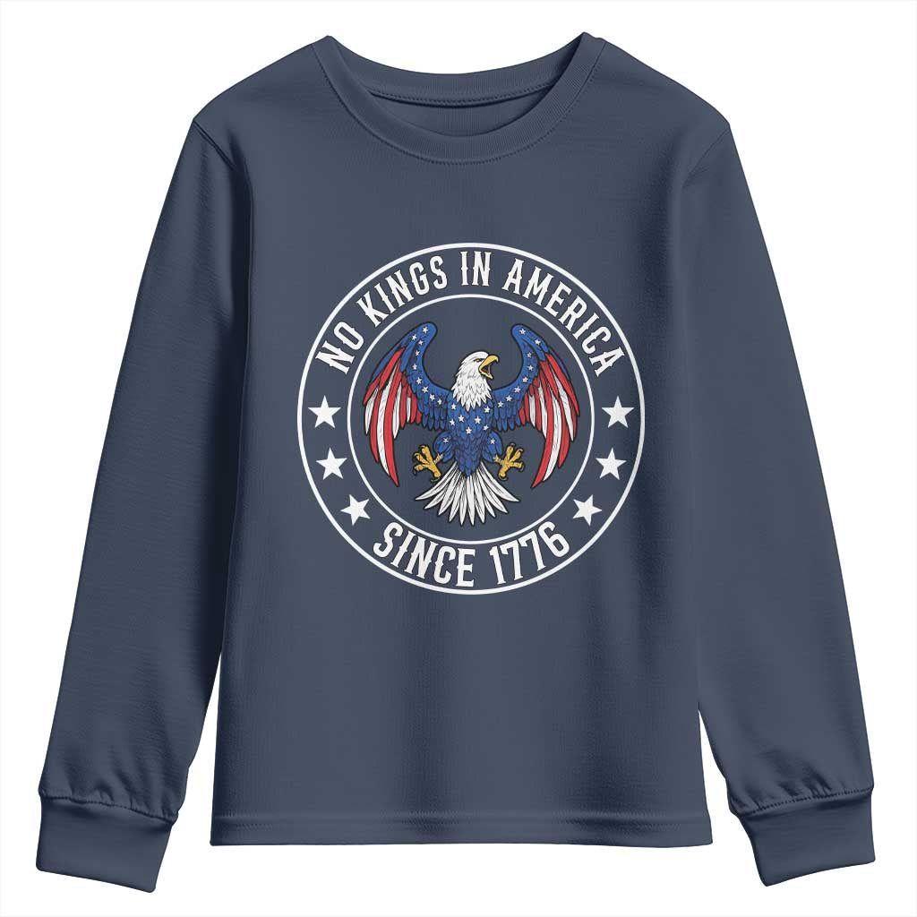 No Kings in America Patriotic Eagle Youth Sweatshirt Since 1776 4th of July USA Independence Day