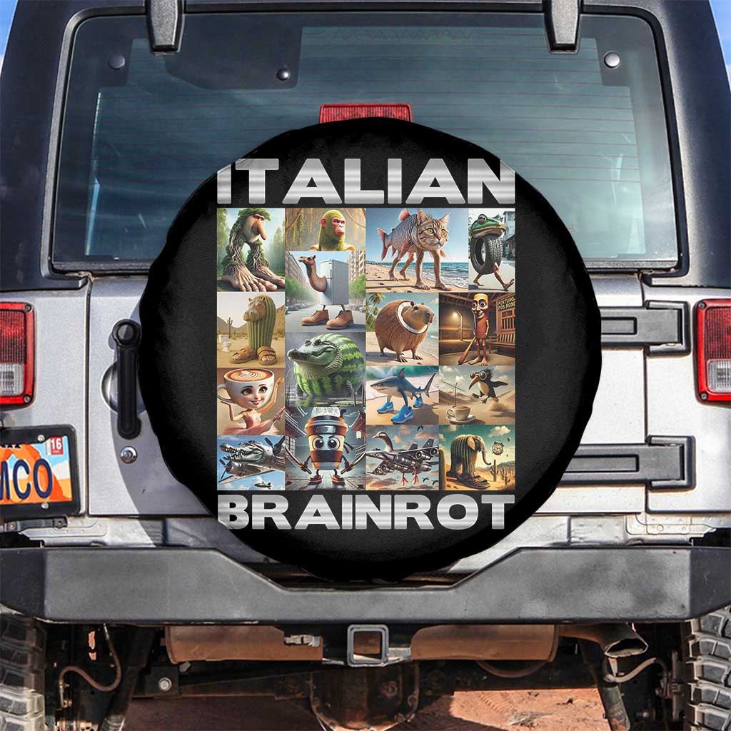Funny Italian Brainrot Meme Art Spare Tire Cover Surreal Humor Pop Culture Collage