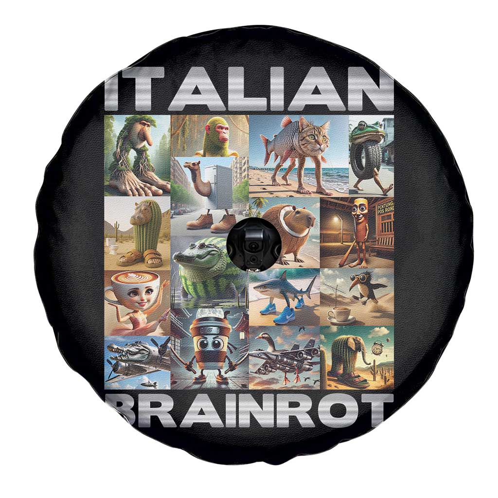 Funny Italian Brainrot Meme Art Spare Tire Cover Surreal Humor Pop Culture Collage