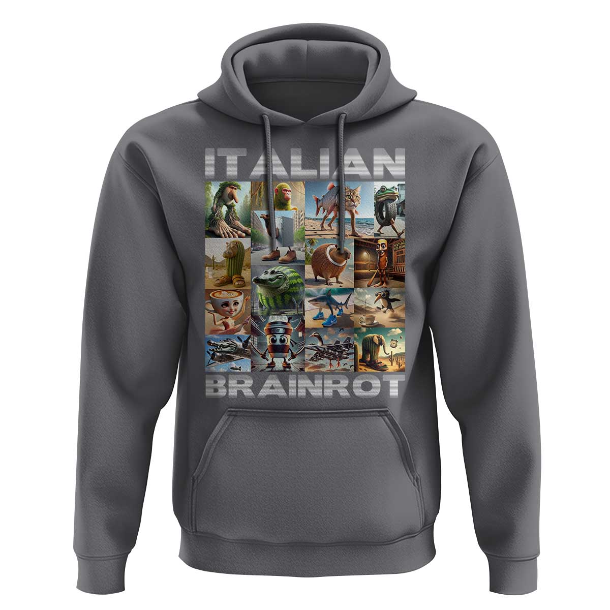 Funny Italian Brainrot Meme Art Hoodie Surreal Humor Pop Culture Collage