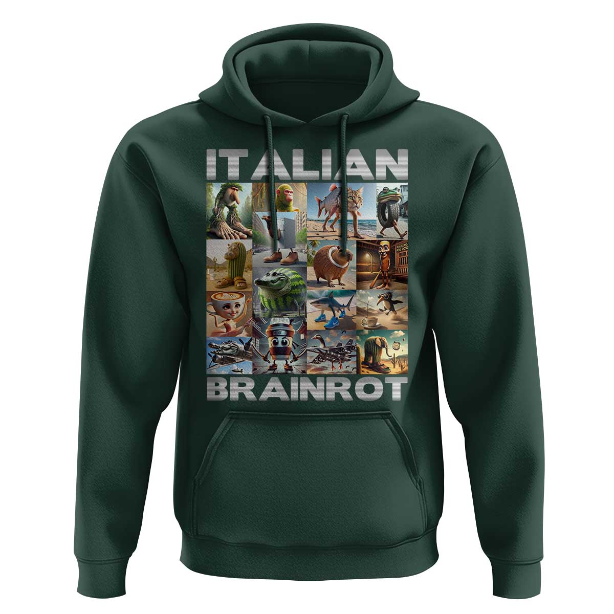 Funny Italian Brainrot Meme Art Hoodie Surreal Humor Pop Culture Collage