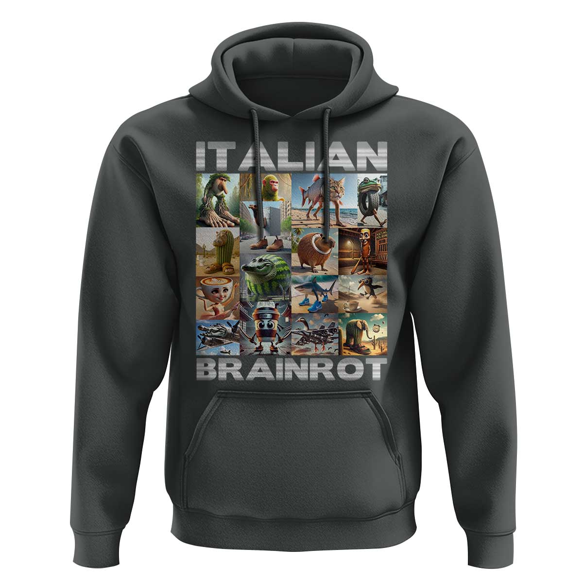 Funny Italian Brainrot Meme Art Hoodie Surreal Humor Pop Culture Collage