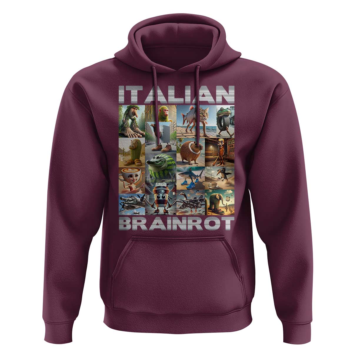 Funny Italian Brainrot Meme Art Hoodie Surreal Humor Pop Culture Collage