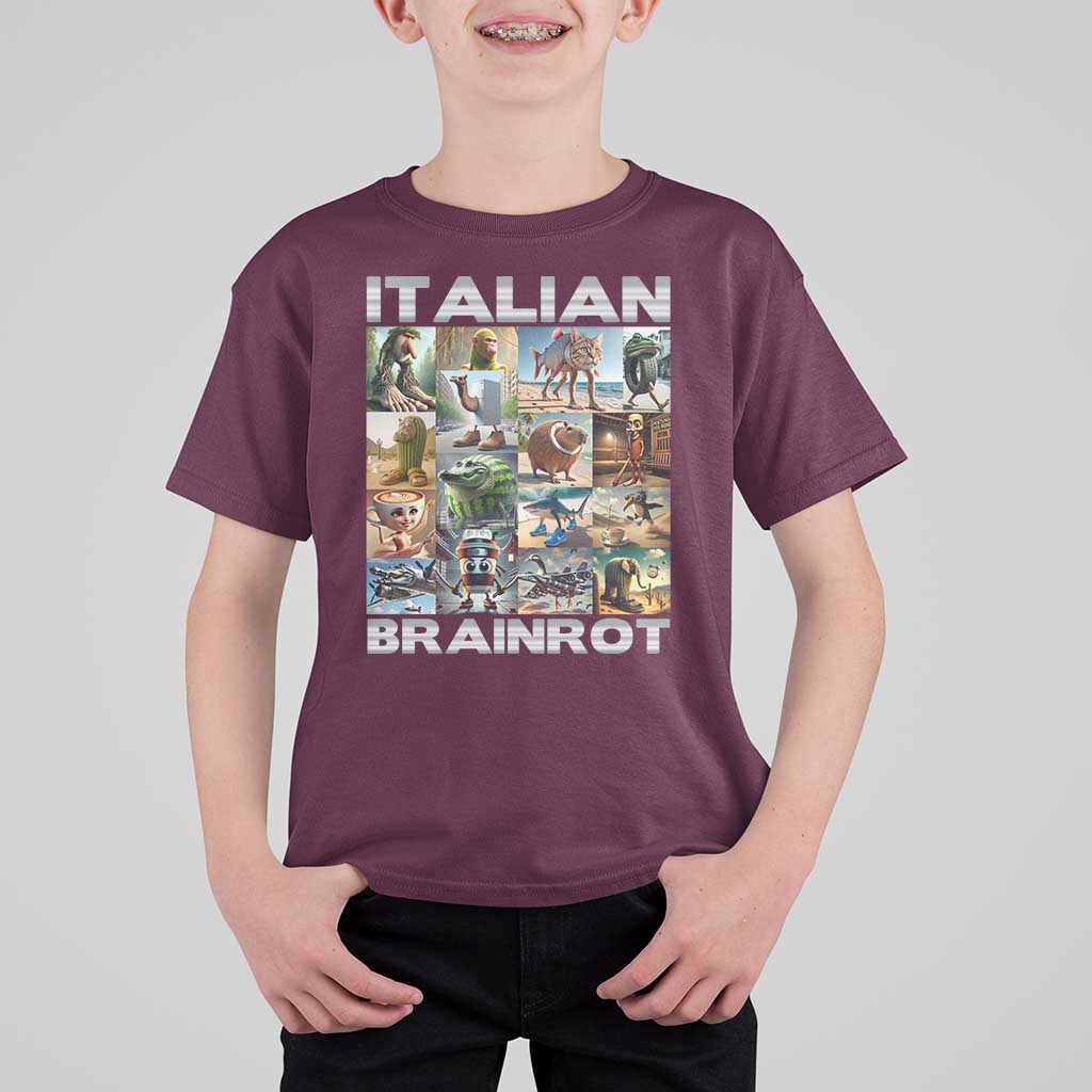 Funny Italian Brainrot Meme Art T Shirt For Kid Surreal Humor Pop Culture Collage
