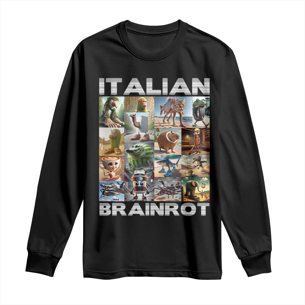Funny Italian Brainrot Meme Art Long Sleeve Shirt Surreal Humor Pop Culture Collage