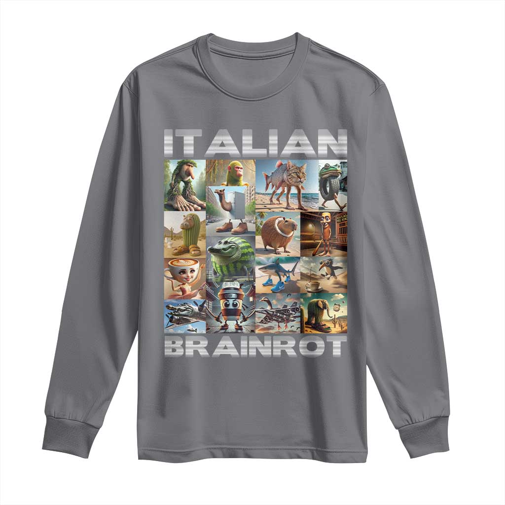 Funny Italian Brainrot Meme Art Long Sleeve Shirt Surreal Humor Pop Culture Collage
