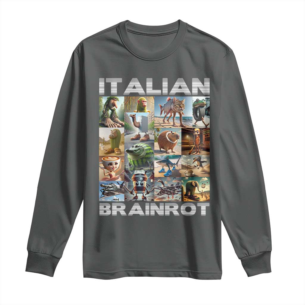 Funny Italian Brainrot Meme Art Long Sleeve Shirt Surreal Humor Pop Culture Collage