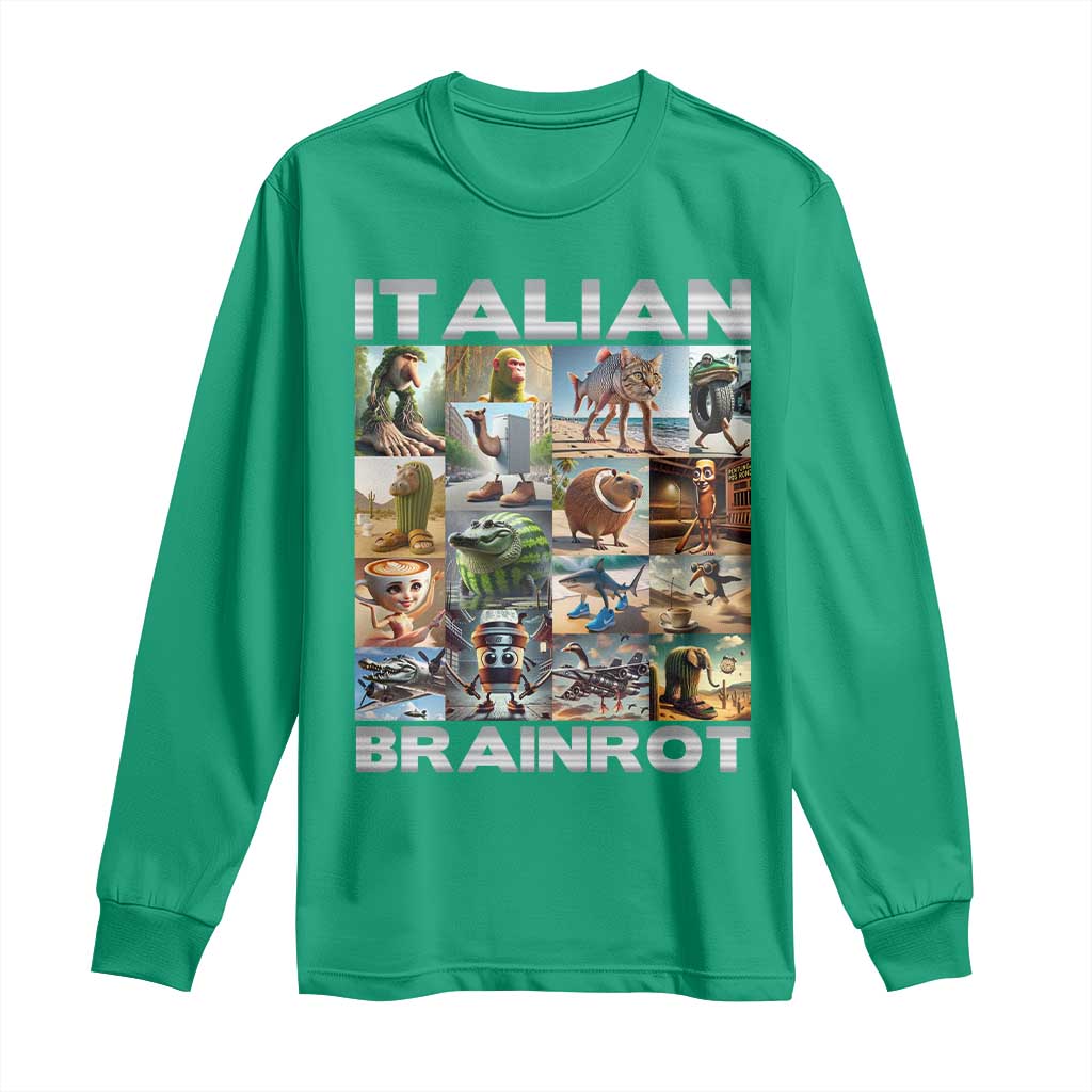 Funny Italian Brainrot Meme Art Long Sleeve Shirt Surreal Humor Pop Culture Collage