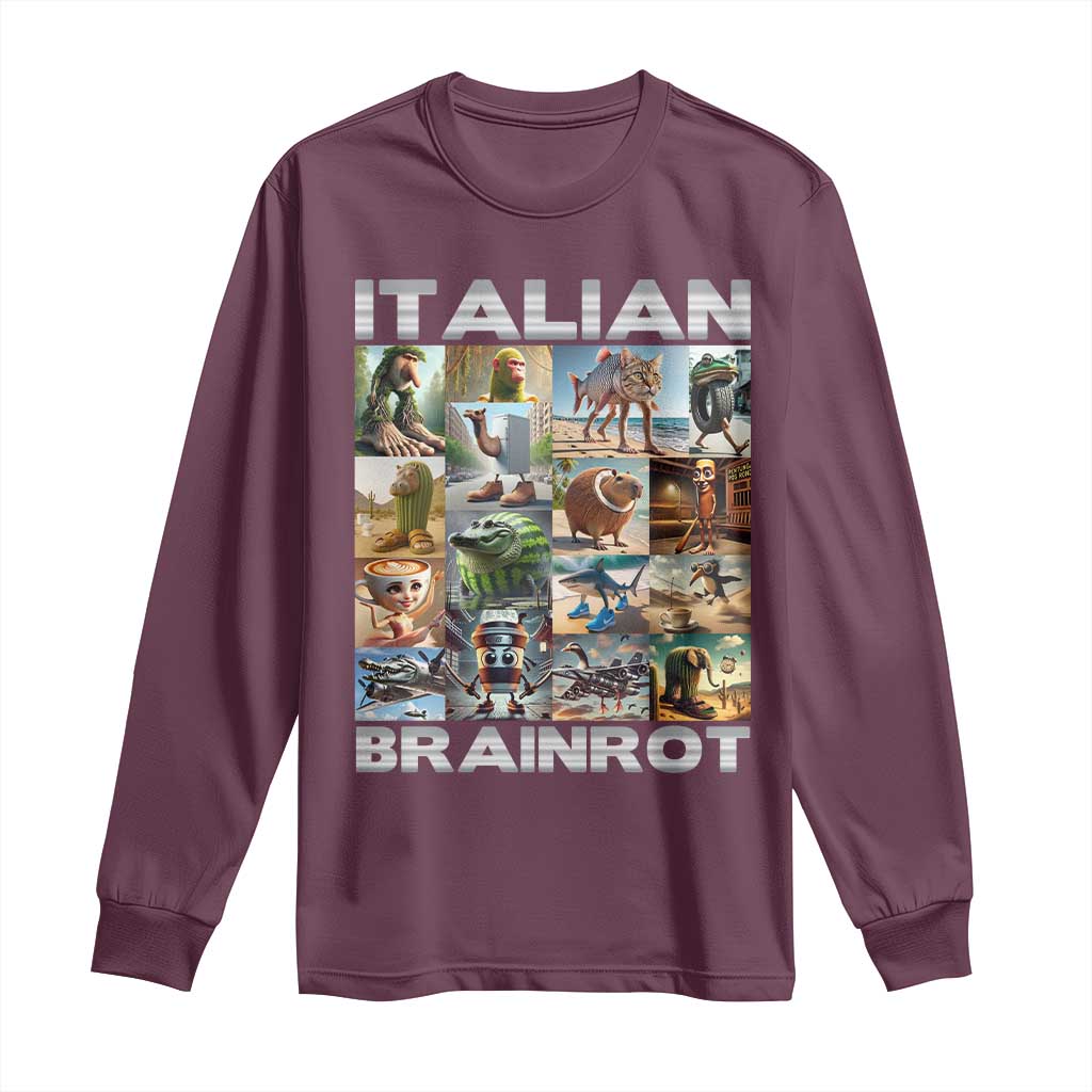 Funny Italian Brainrot Meme Art Long Sleeve Shirt Surreal Humor Pop Culture Collage