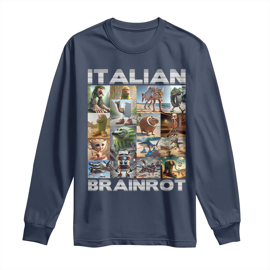 Funny Italian Brainrot Meme Art Long Sleeve Shirt Surreal Humor Pop Culture Collage