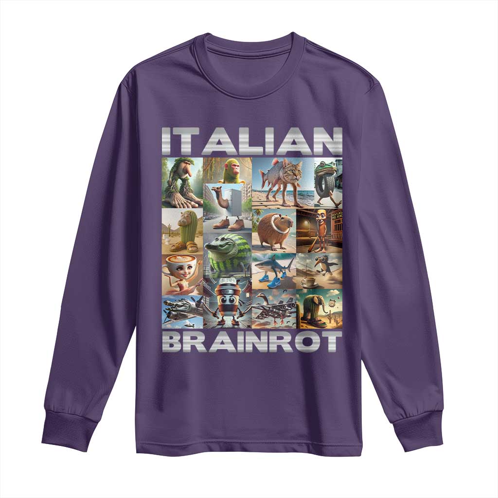 Funny Italian Brainrot Meme Art Long Sleeve Shirt Surreal Humor Pop Culture Collage