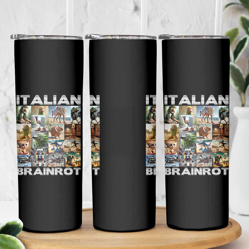 Funny Italian Brainrot Meme Art Skinny Tumbler Surreal Humor Pop Culture Collage