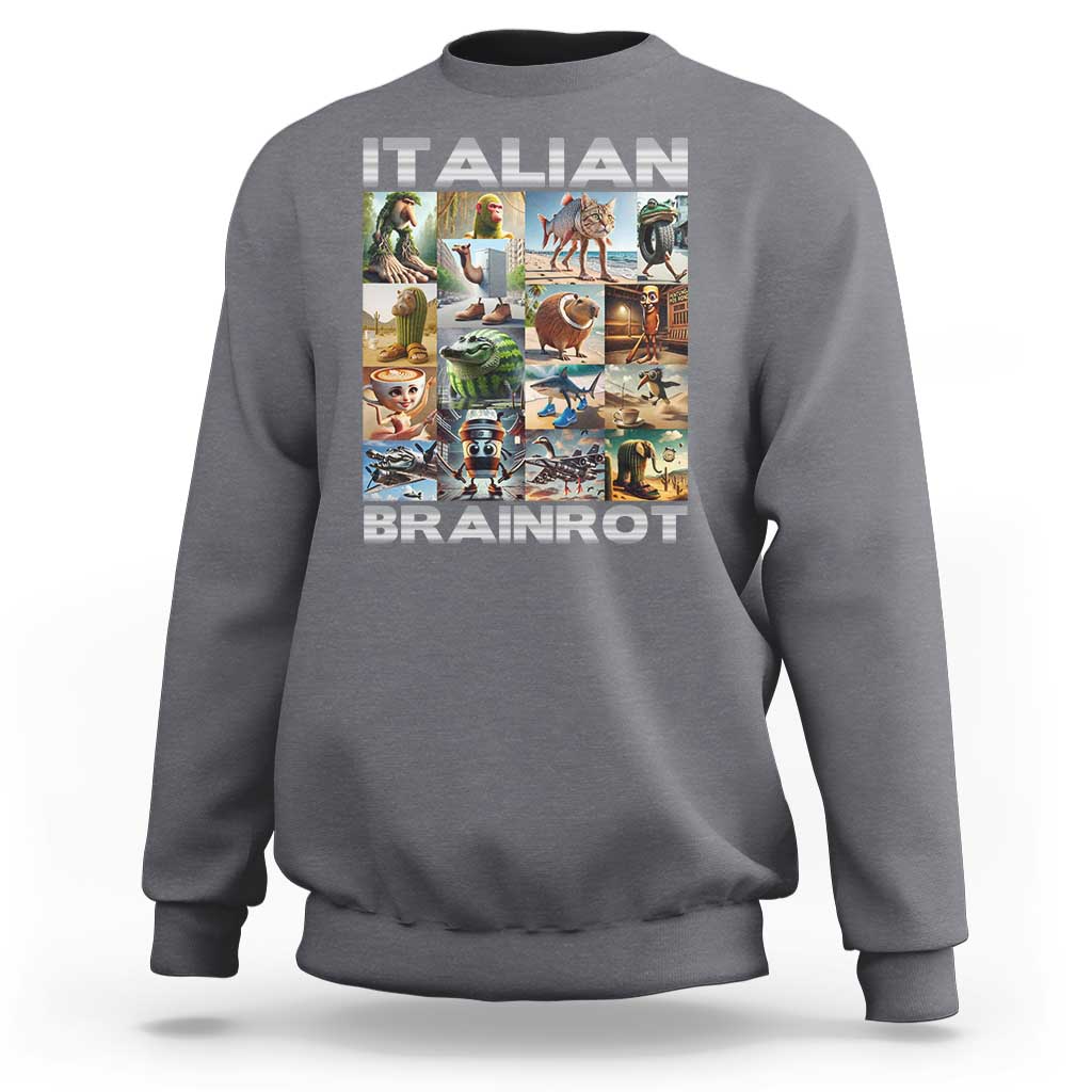 Funny Italian Brainrot Meme Art Sweatshirt Surreal Humor Pop Culture Collage