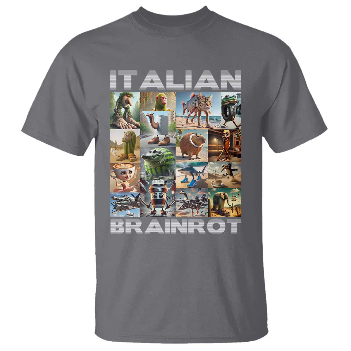 Funny Italian Brainrot Meme Art T Shirt Surreal Humor Pop Culture Collage