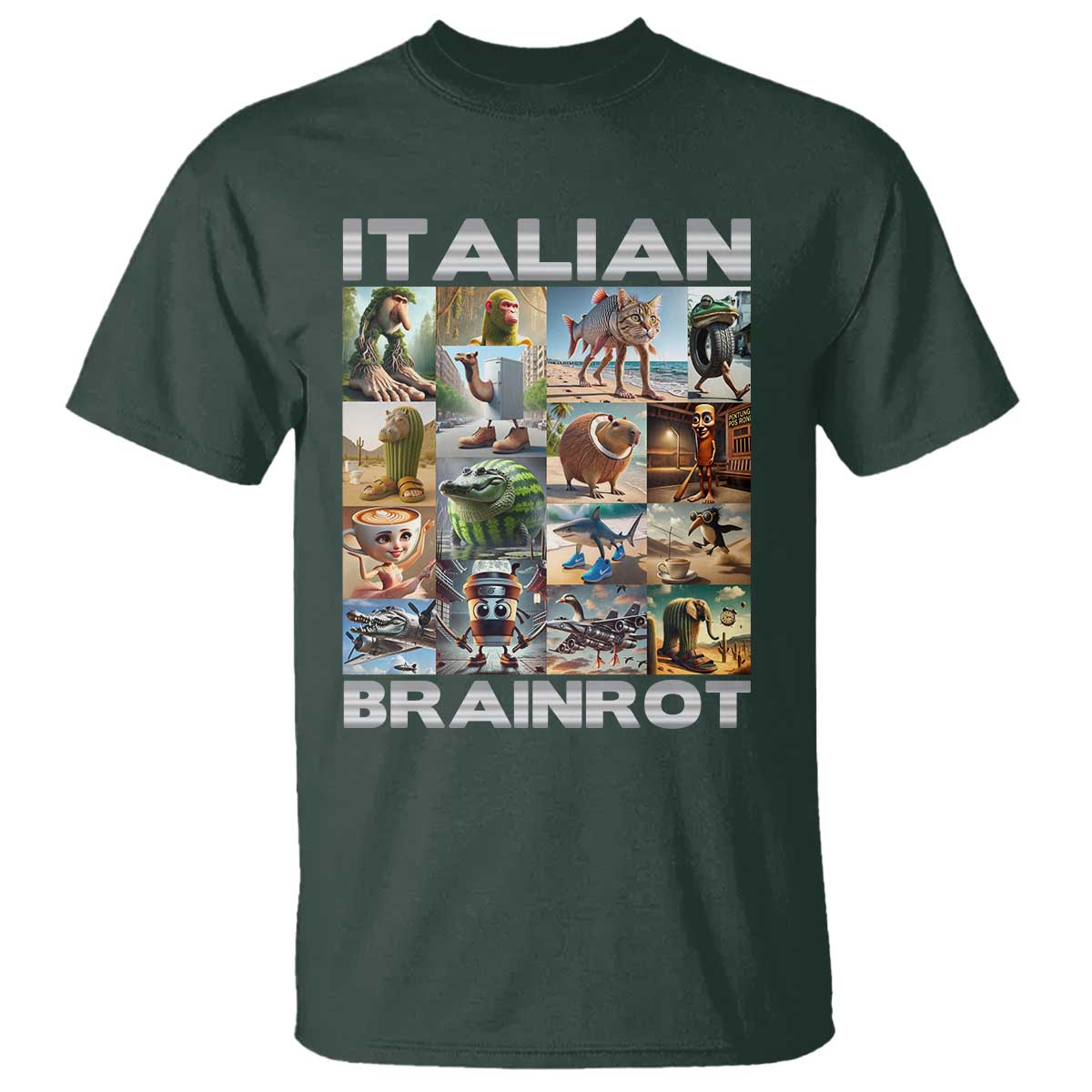 Funny Italian Brainrot Meme Art T Shirt Surreal Humor Pop Culture Collage