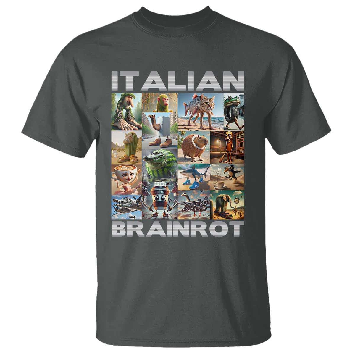 Funny Italian Brainrot Meme Art T Shirt Surreal Humor Pop Culture Collage