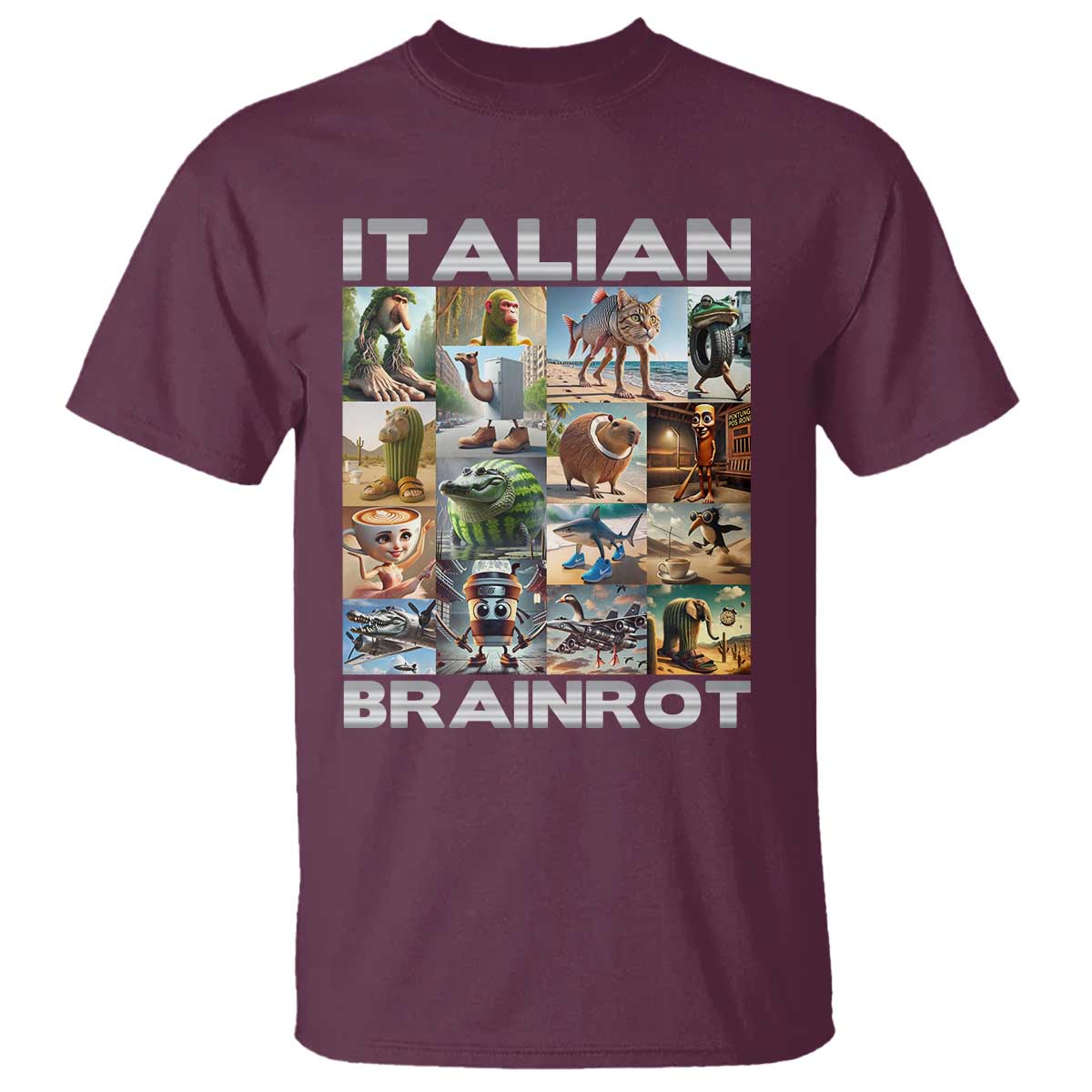 Funny Italian Brainrot Meme Art T Shirt Surreal Humor Pop Culture Collage