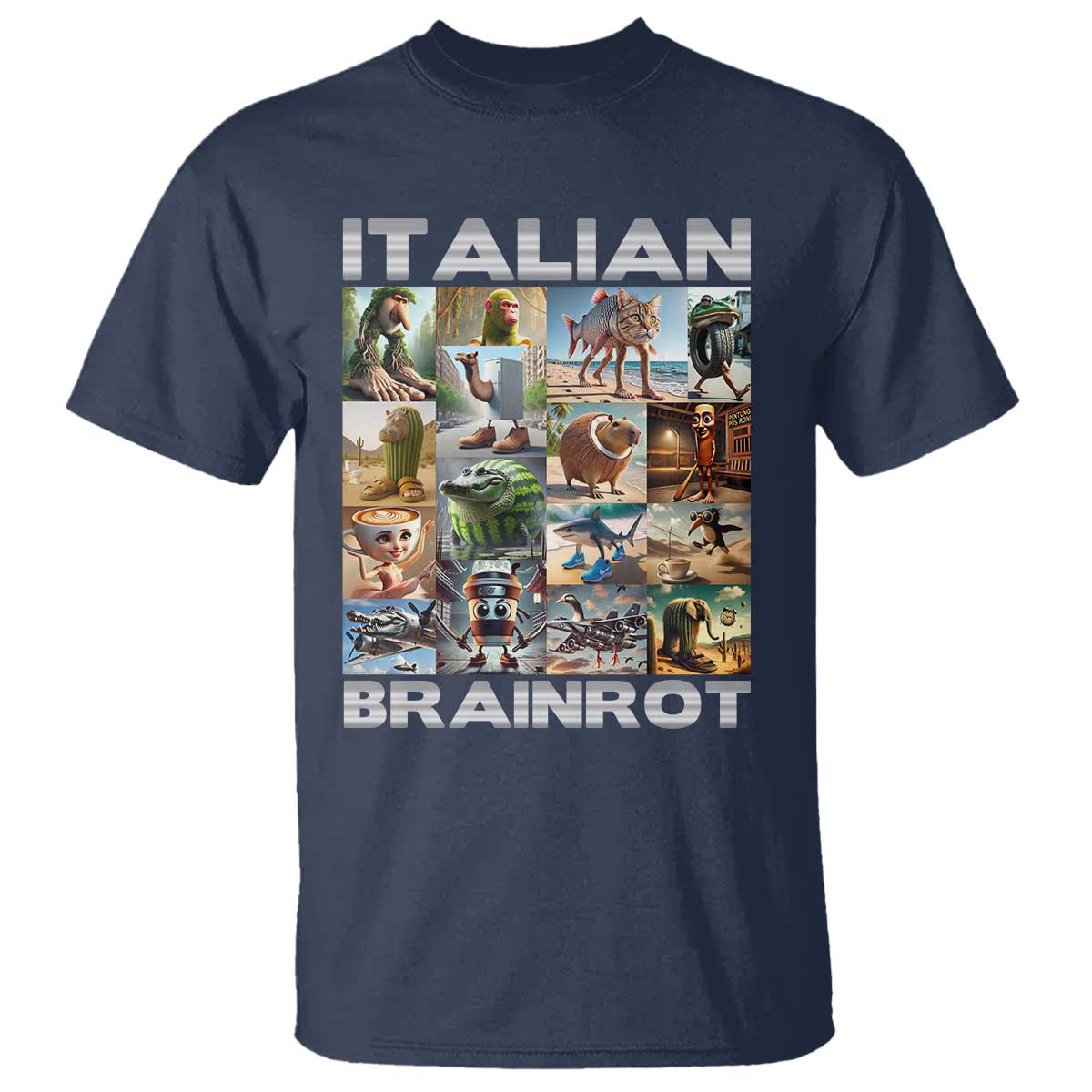 Funny Italian Brainrot Meme Art T Shirt Surreal Humor Pop Culture Collage