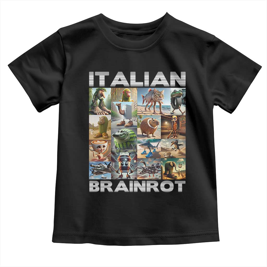 Funny Italian Brainrot Meme Art Toddler T Shirt Surreal Humor Pop Culture Collage