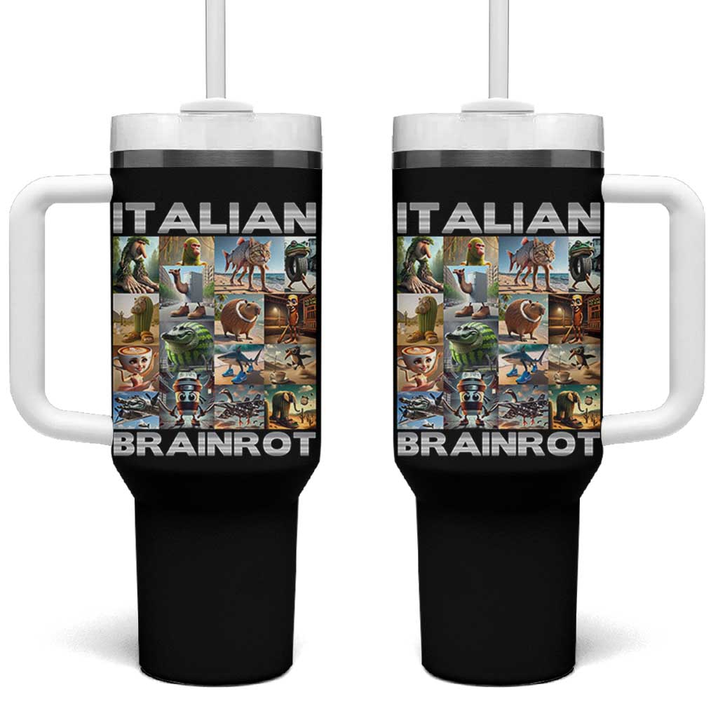Funny Italian Brainrot Meme Art Tumbler With Handle Surreal Humor Pop Culture Collage