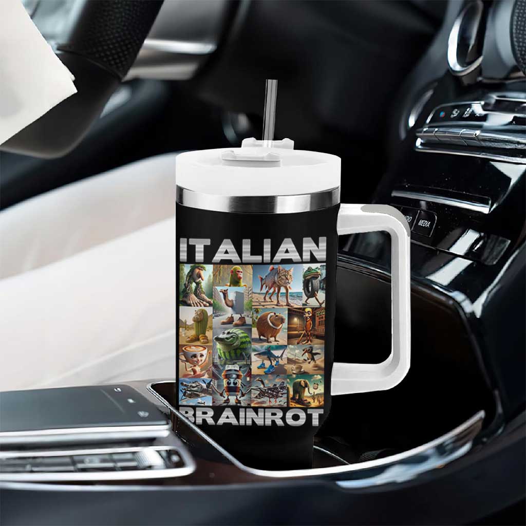 Funny Italian Brainrot Meme Art Tumbler With Handle Surreal Humor Pop Culture Collage
