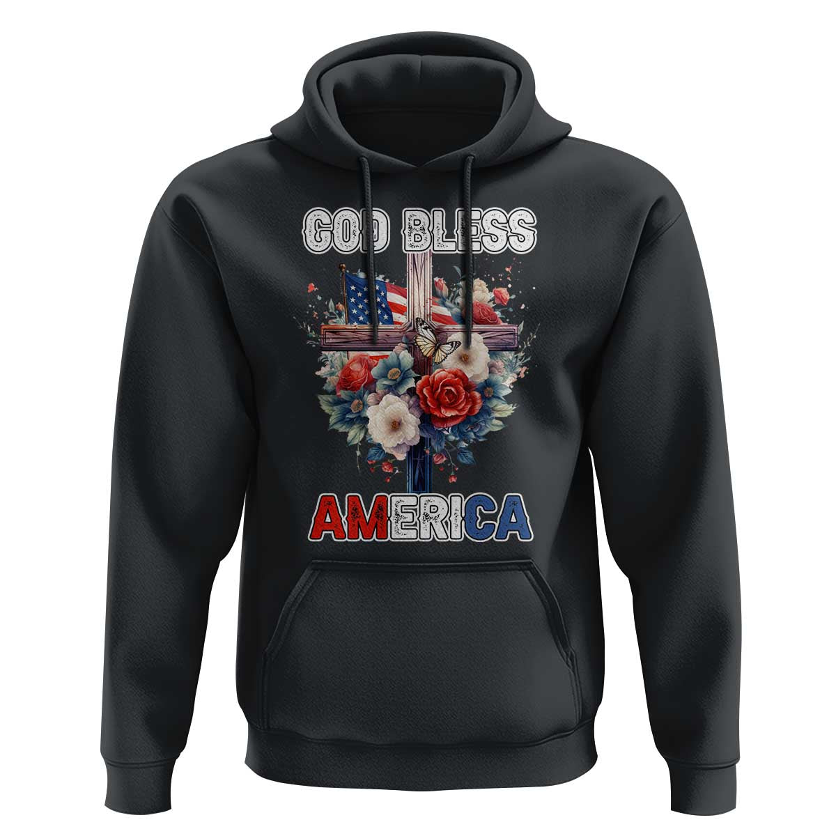 God Bless America Hoodie US Flag Christian Cross Religious Faith - Wonder Print Shop