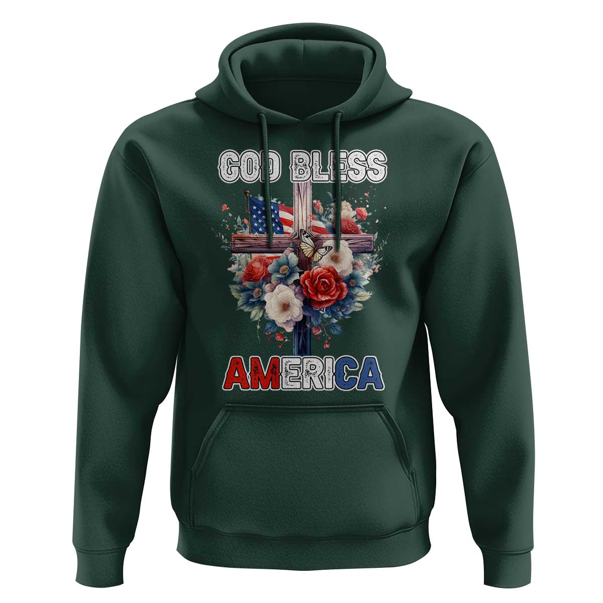 God Bless America Hoodie US Flag Christian Cross Religious Faith - Wonder Print Shop