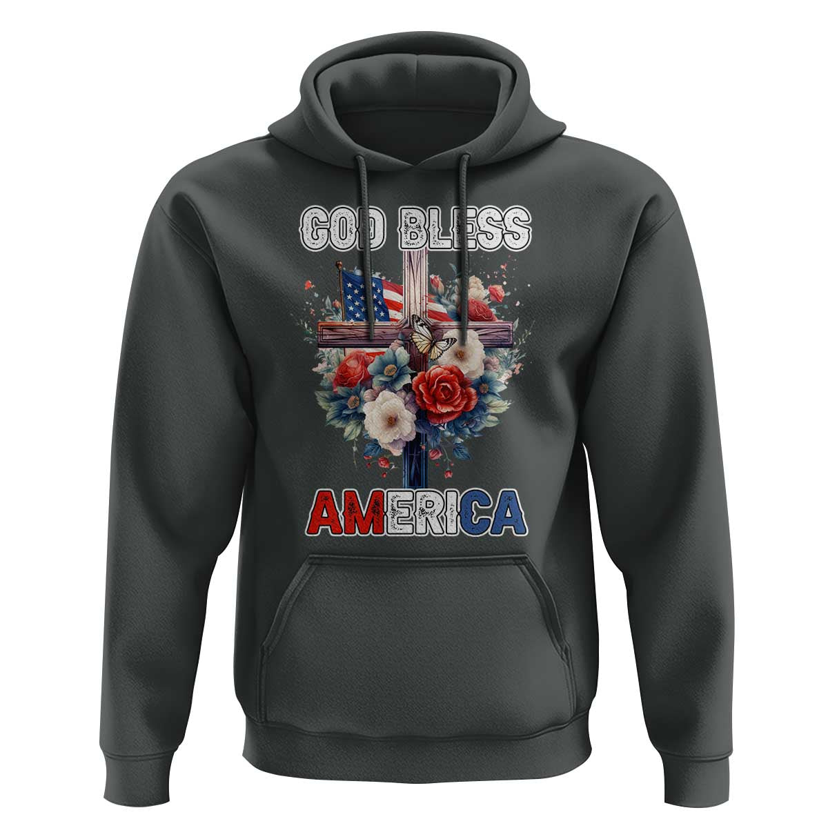 God Bless America Hoodie US Flag Christian Cross Religious Faith - Wonder Print Shop