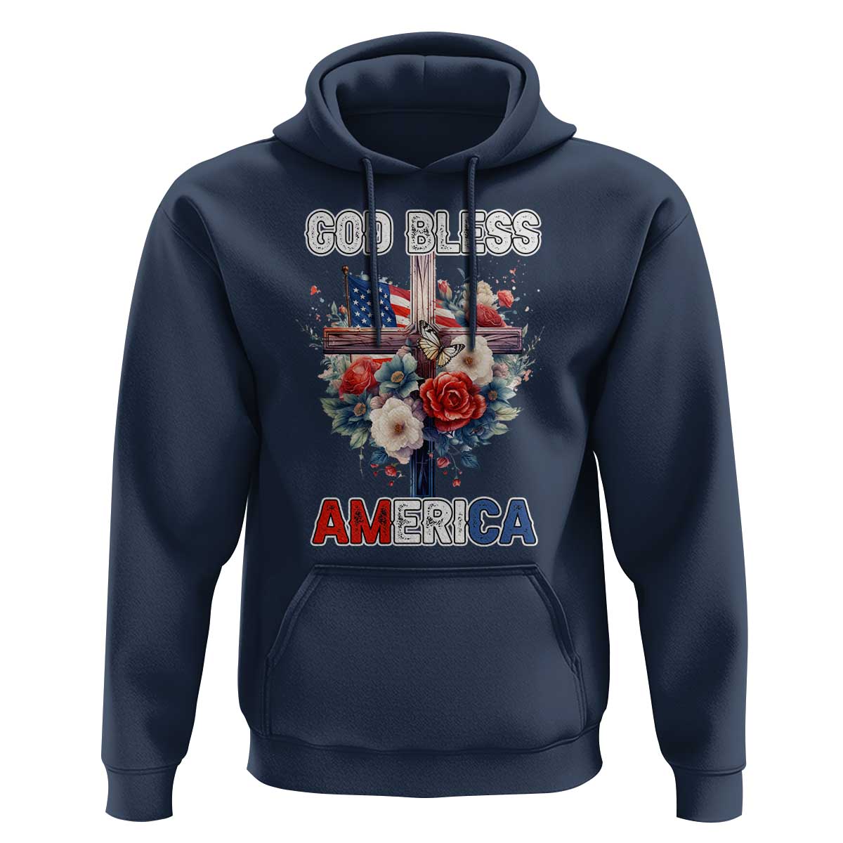 God Bless America Hoodie US Flag Christian Cross Religious Faith - Wonder Print Shop
