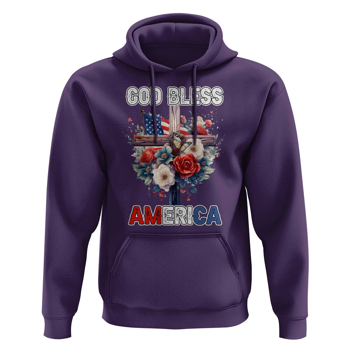 God Bless America Hoodie US Flag Christian Cross Religious Faith - Wonder Print Shop