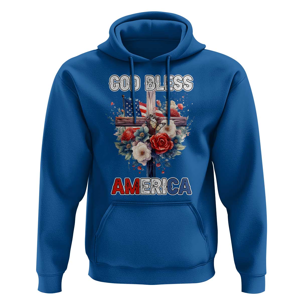God Bless America Hoodie US Flag Christian Cross Religious Faith - Wonder Print Shop