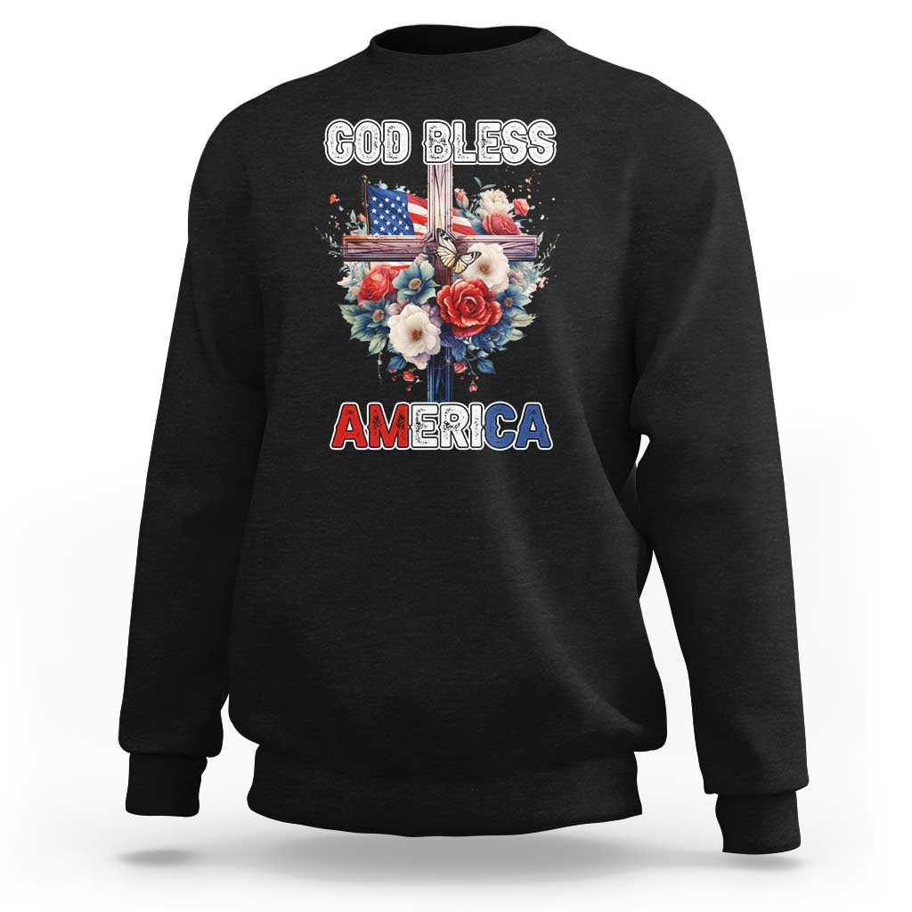 God Bless America Sweatshirt US Flag Christian Cross Religious Faith - Wonder Print Shop