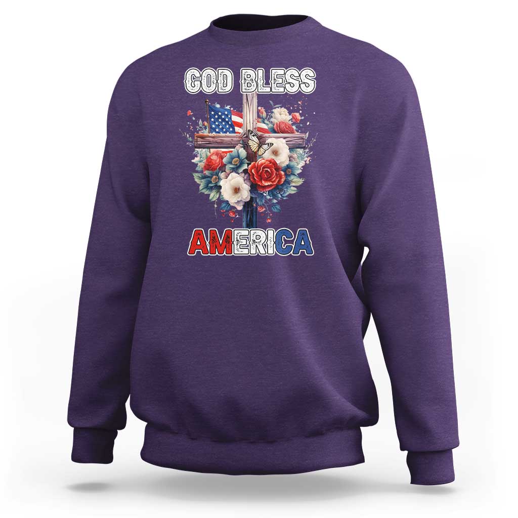 God Bless America Sweatshirt US Flag Christian Cross Religious Faith - Wonder Print Shop
