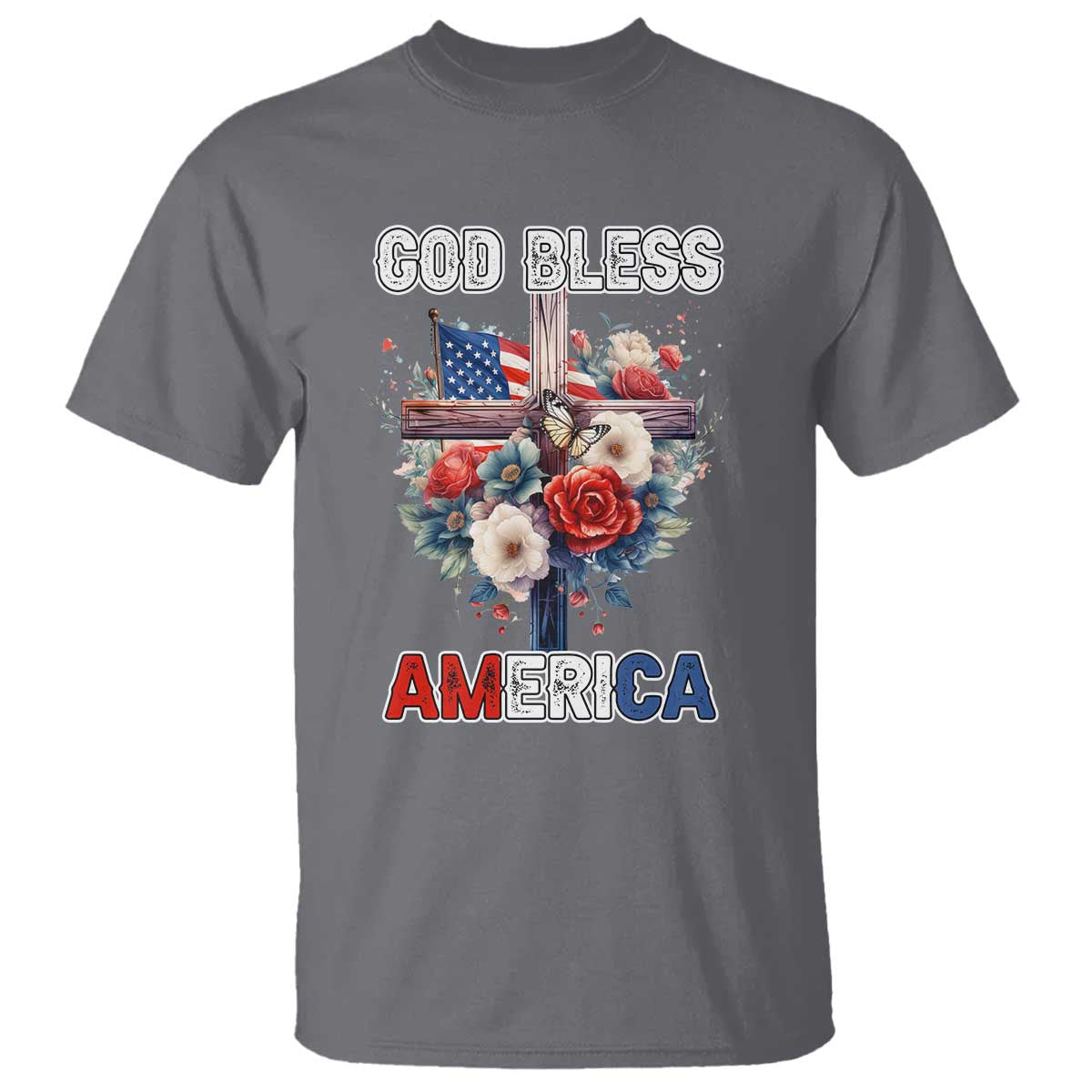 God Bless America T Shirt US Flag Christian Cross Religious Faith - Wonder Print Shop