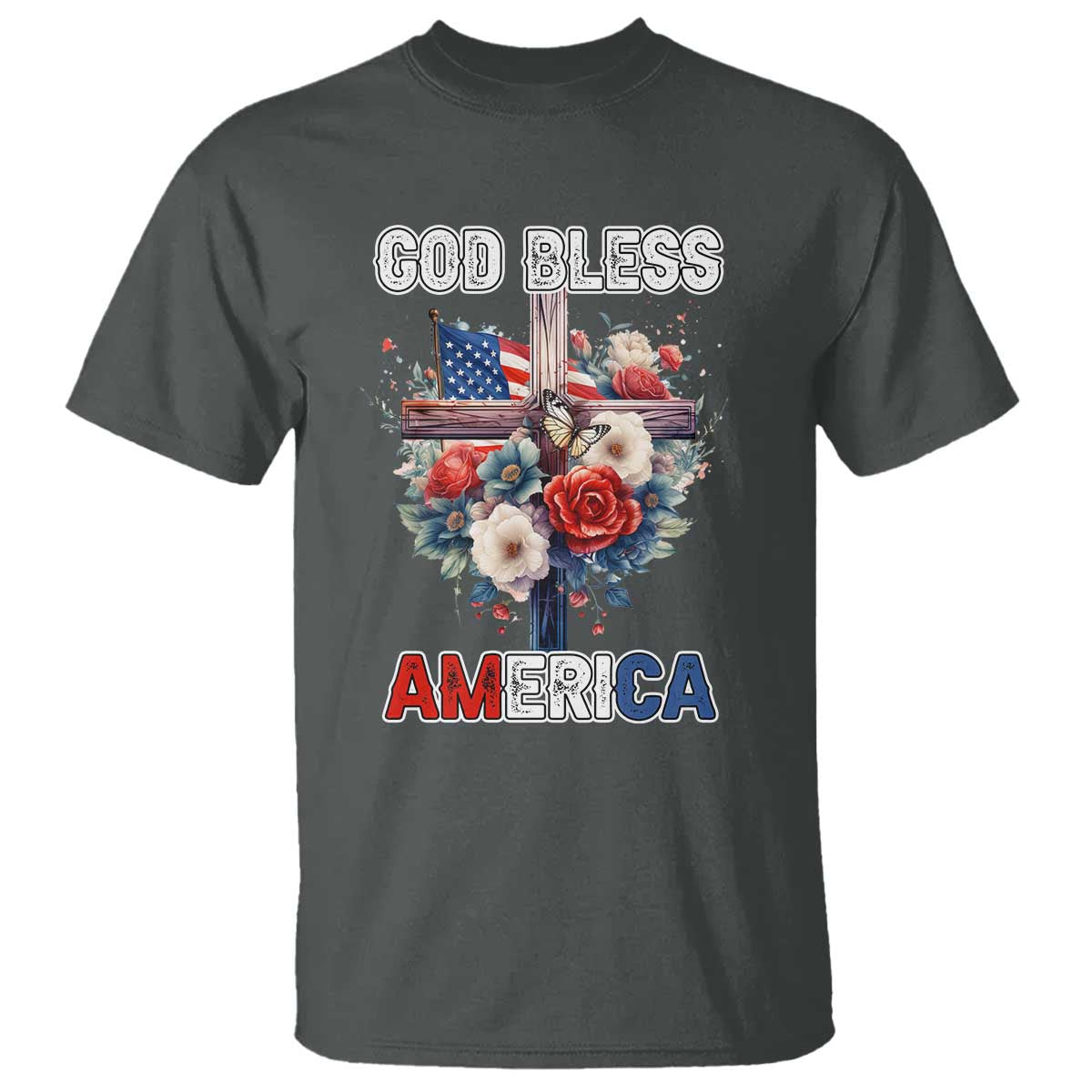 God Bless America T Shirt US Flag Christian Cross Religious Faith - Wonder Print Shop