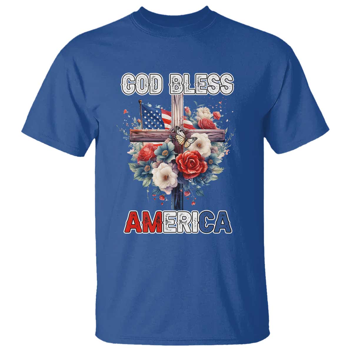 God Bless America T Shirt US Flag Christian Cross Religious Faith - Wonder Print Shop