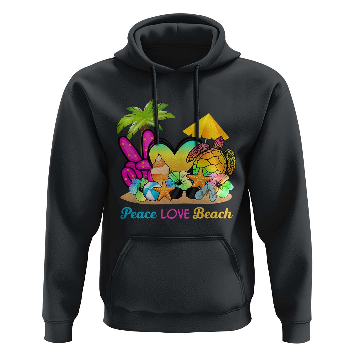 Tropical Summer Vibe Hoodie Peace Love Beach - Wonder Print Shop