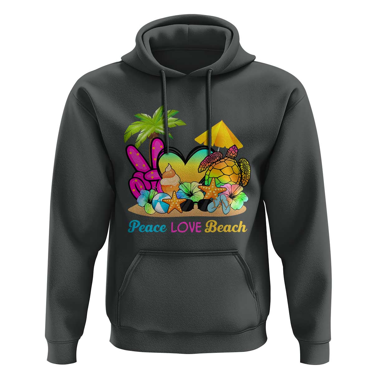 Tropical Summer Vibe Hoodie Peace Love Beach - Wonder Print Shop