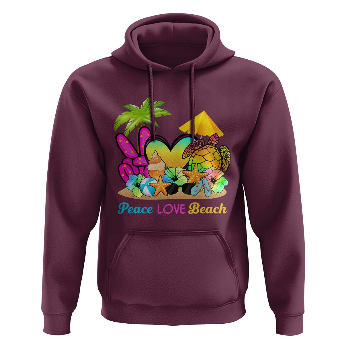 Tropical Summer Vibe Hoodie Peace Love Beach - Wonder Print Shop