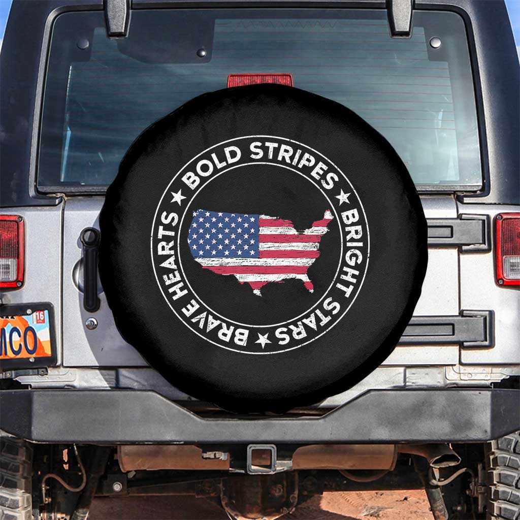 US Pride 4th of July Spare Tire Cover Bold Stripes Bright Stars Brave Hearts American Patriotic