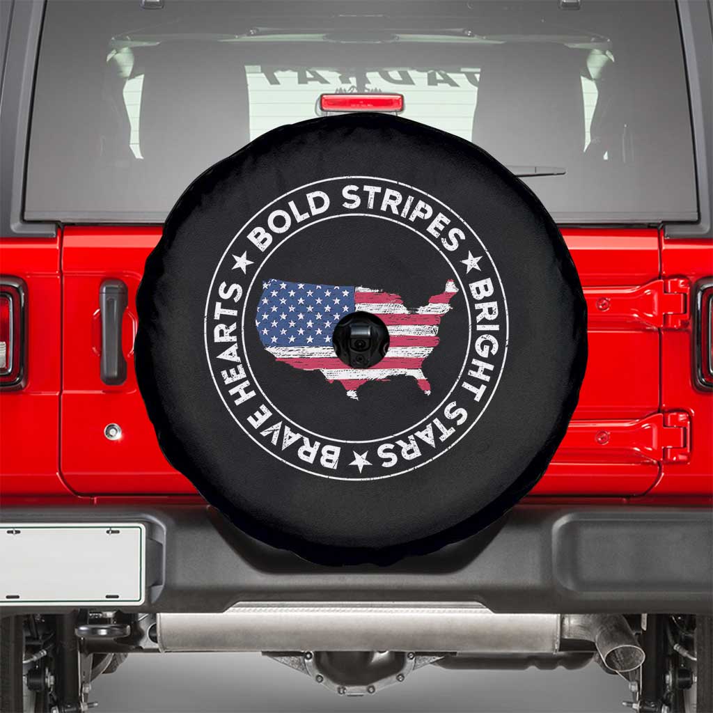 US Pride 4th of July Spare Tire Cover Bold Stripes Bright Stars Brave Hearts American Patriotic
